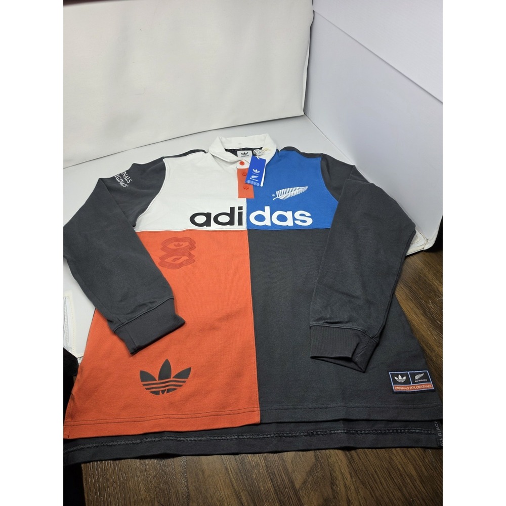 Adidas Rugby Polo Shirt Mens M Originals All Blacks Colorblock Long Sleeve Logo
